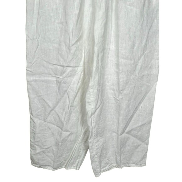 FLAX 100% Linen Wide Leg Elastic Waist High Waist Pull On White Pants Size Large - Picture 3 of 10